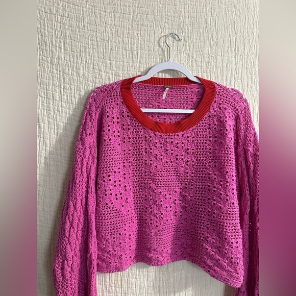 Free People Home Run Sweater Bright Pink Sz small - Picture 3 of 6